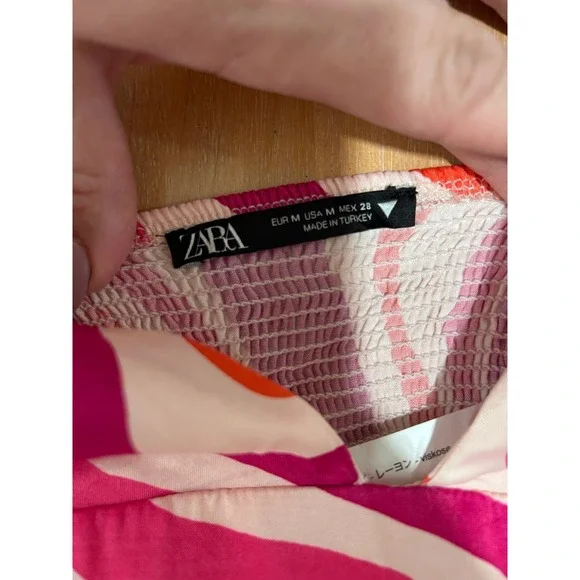 Zara Pink Orange Psychedelic Swirl Halter Top & Wide Leg Pants Set M Disco Retro - Picture 3 of 16